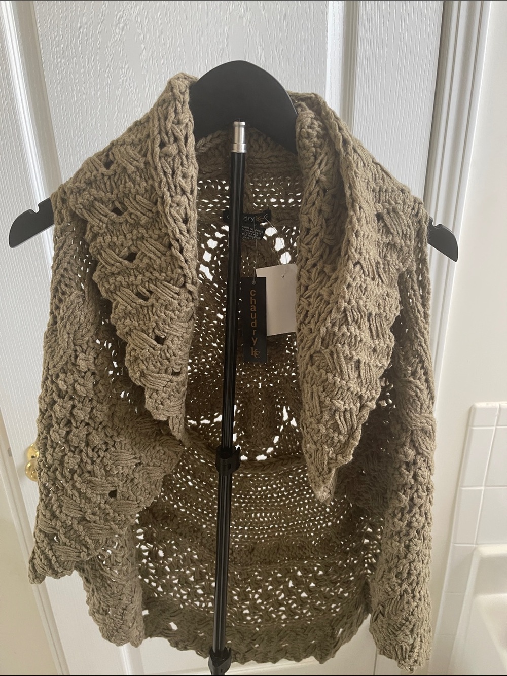 Open-Knit Shawl Collar Cardigan Jacket - Taupe